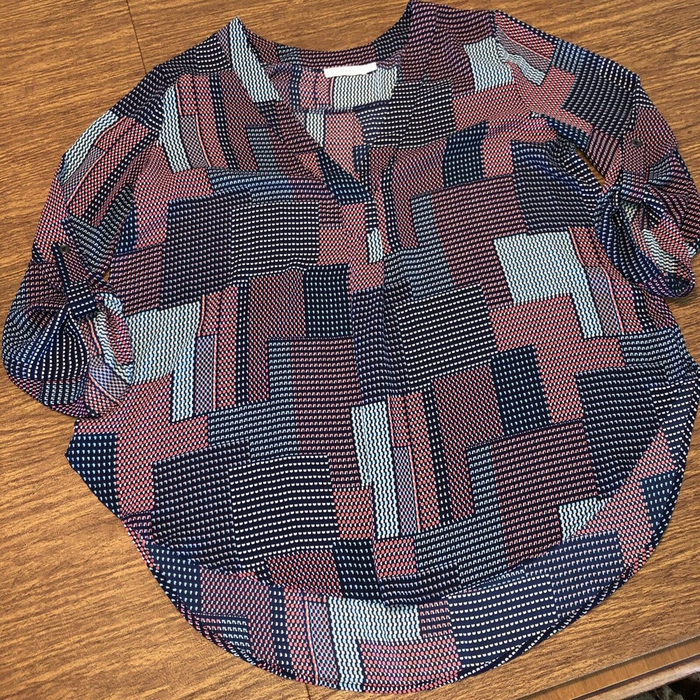 Nordstrom Lush Geometric Patchwork Print Top Sz L